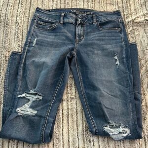 American Eagle Outfitters Blue Distressed Flare Jeans